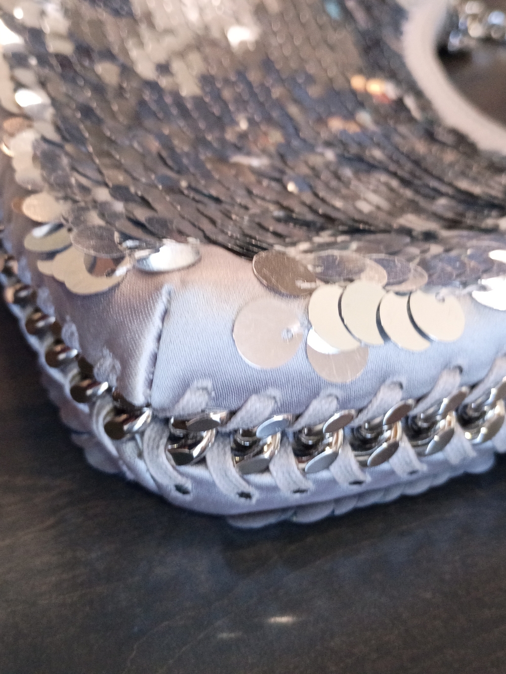 Stella McCartney Falabella Sequin Silver Metallic & Satin Shoulder Bag New - Picture 9 of 14